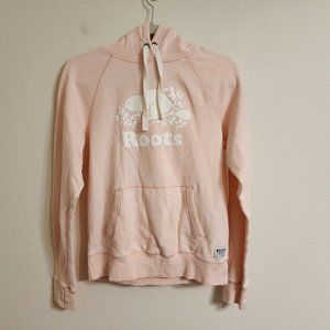 Roots Women Sweatshirt Hoodie Light Pink, Logo Print Graphic XS/TP, Cotton Blend